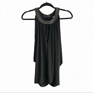 French Connection Black Embellished Beaded Halter Top Deep V-Neck S